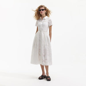 SELF PORTRAIT BLACK FRIDAY SALE White Cotton Embroidery Midi Dress