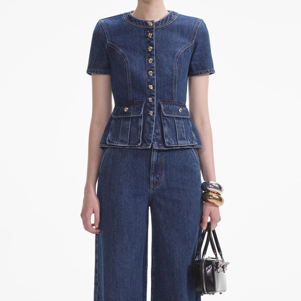 SELF PORTRAIT SS24 Denim Buttoned Jumpsuit