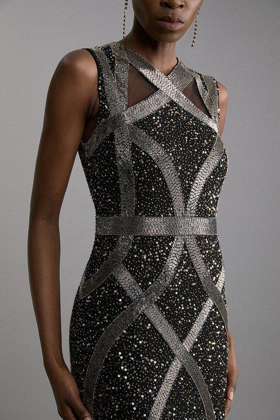 Karen Millen UK SALE Embellished And Beaded Woven Maxi Dress