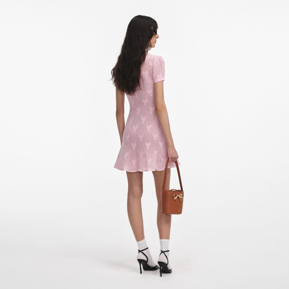 SP VIP PRICE Pink Bow Crochet Crystal Trim Mini Dress