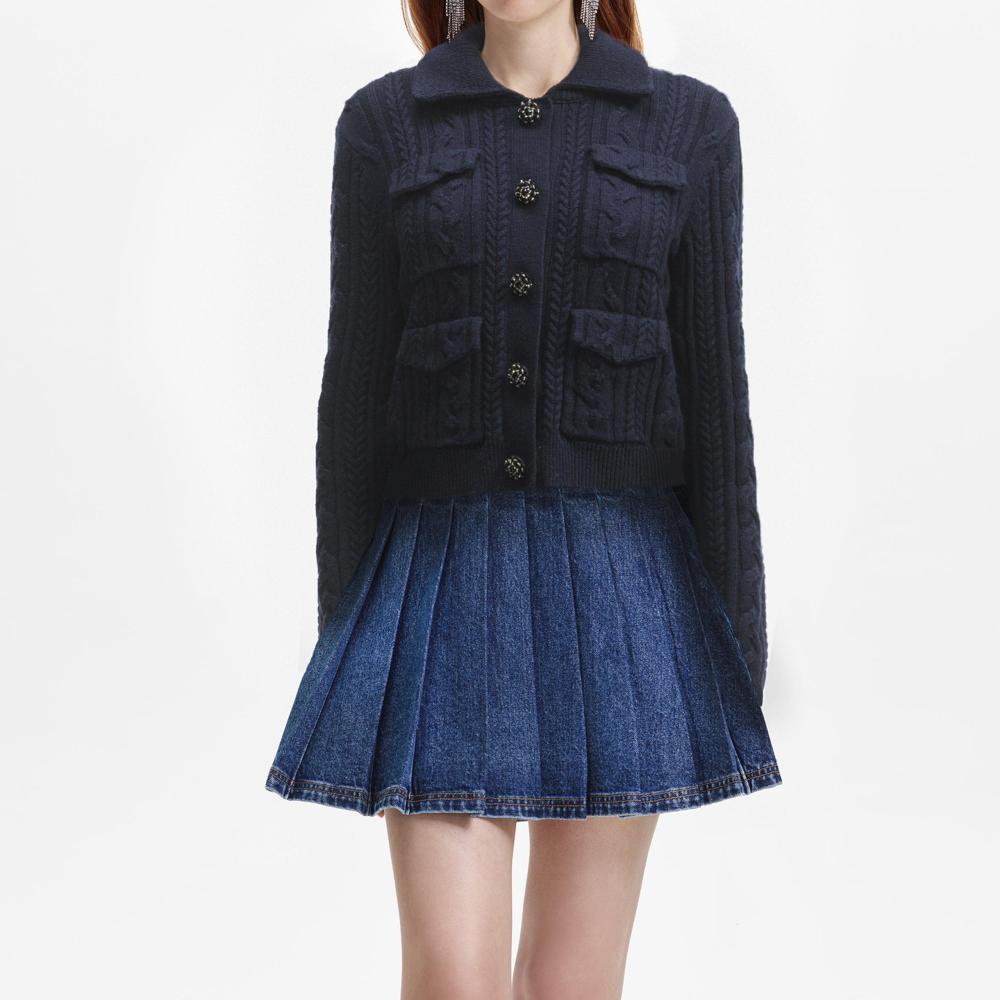 SELF PORTRAIT BLACK FRIDAY SALE Navy Knit Collar Cardigan