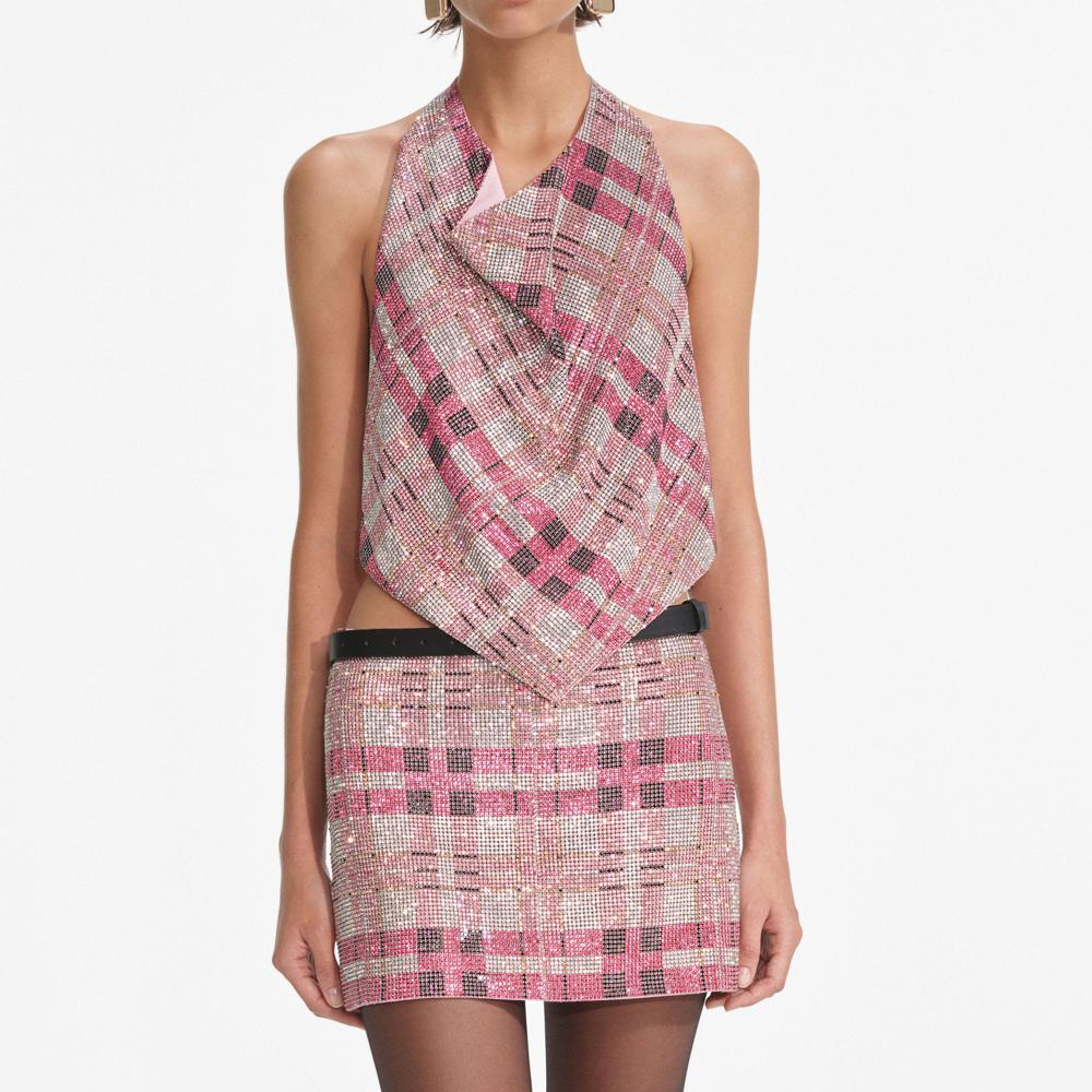 SP VIP PRICE Pink Check Chainmail Top