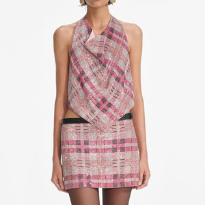 SP VIP PRICE Pink Check Chainmail Top