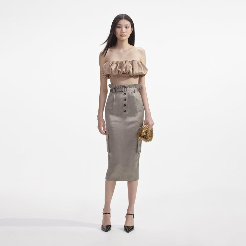 SELF PORTRAIT SS24 Beige Taffeta Bandeau Top