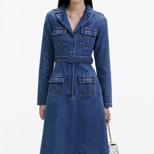 SELF PORTRAIT BLACK FRIDAY SALE Blue Denim Belted Midi Dress