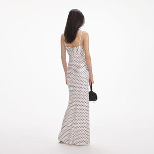 SELF PORTRAIT SS24 Cream Polka Dot Satin Maxi Dress