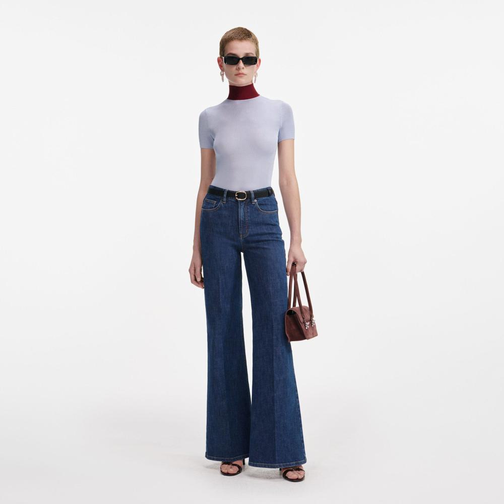 SP VIP PRICE Blue Viscose Knit Short Sleeve Top