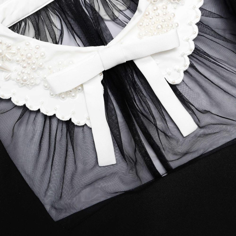 SP VIP PRICE Black Crepe Bow Collar Mini Dress