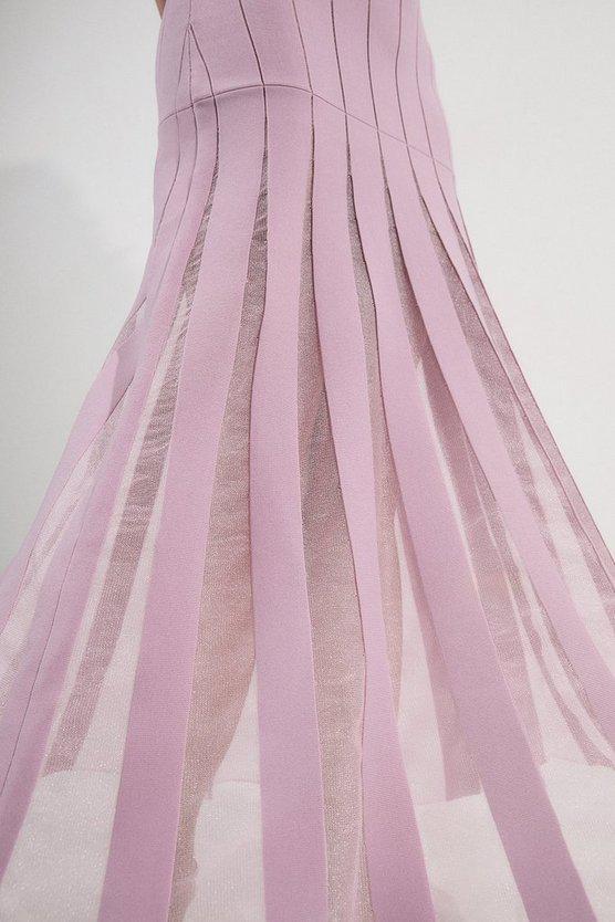 Karen Millen UK SALE Viscose Blend Filament Full Skirt Knit Midi Dress - dusty pink