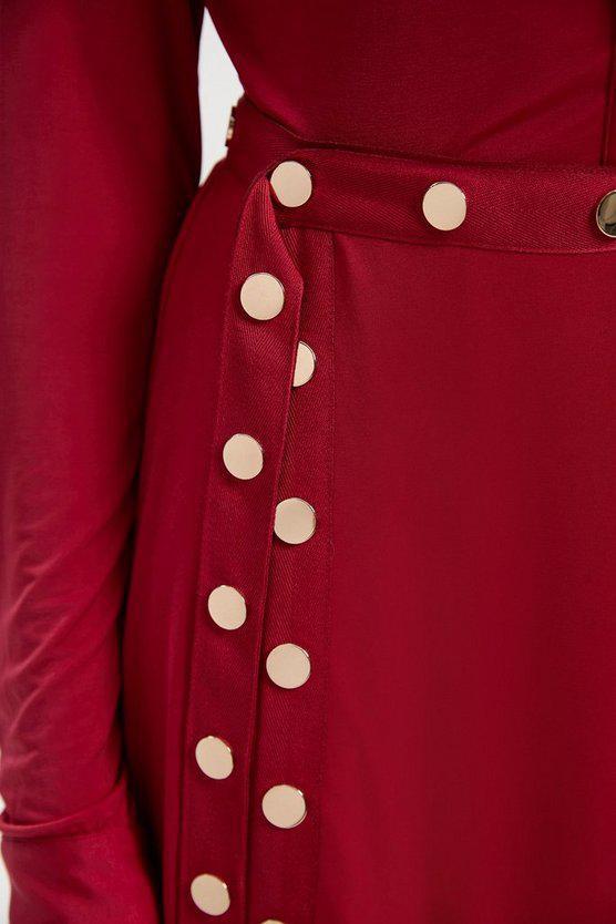 Karen Millen UK SALE Drapey Crepe Hanky Hem Eyelet Detail Maxi Skirt - burgundy