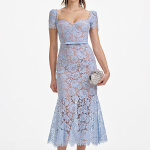 SP VIP PRICE Blue Fine Lace Midi Dress