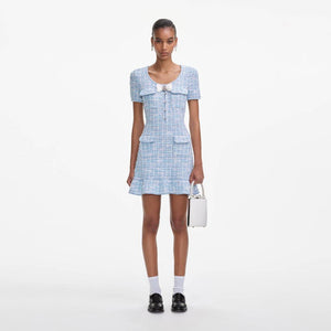 SELF PORTRAIT SS25 VIP PRICE Blue Check Knit Mini Dress