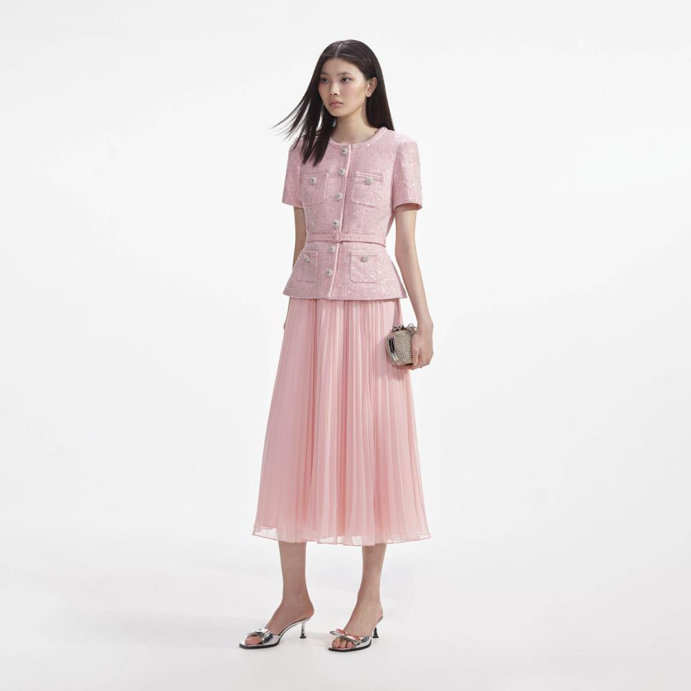 SELF PORTRAIT SS24 Pink Boucle Midi Dress