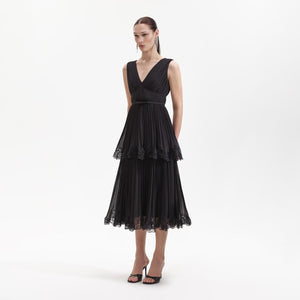 SELF PORTRAIT BLACK FRIDAY SALE Black Chiffon Tier Midi Dress