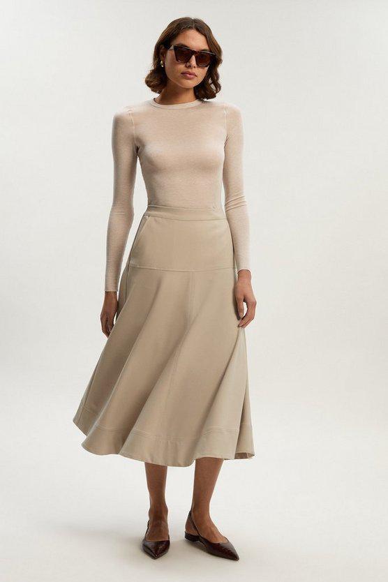 Karen Millen UK SALE Viscose Blend Tailored Full skirt - stone