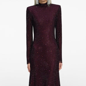 SP VIP PRICE Burgundy Rhinestone Fishnet Midi Dress