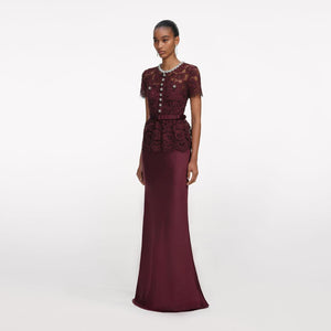 SP VIP PRICE Burgundy Lace Satin Maxi Dress