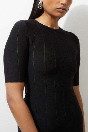 Karen Millen UK SALE Viscose Blend Filament Full Skirt Knit Midi Dress - black