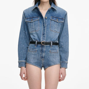 SP VIP PRICE Rhinestone Denim Playsuit