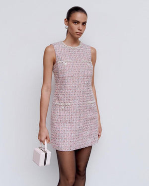SP VIP PRICE Pink Boucle Sleeveless Mini Dress