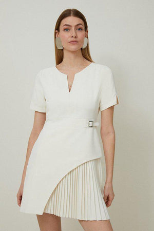 Karen Millen UK SALE Tailored Military Pleat Short Sleeve Mini Dress - ivory