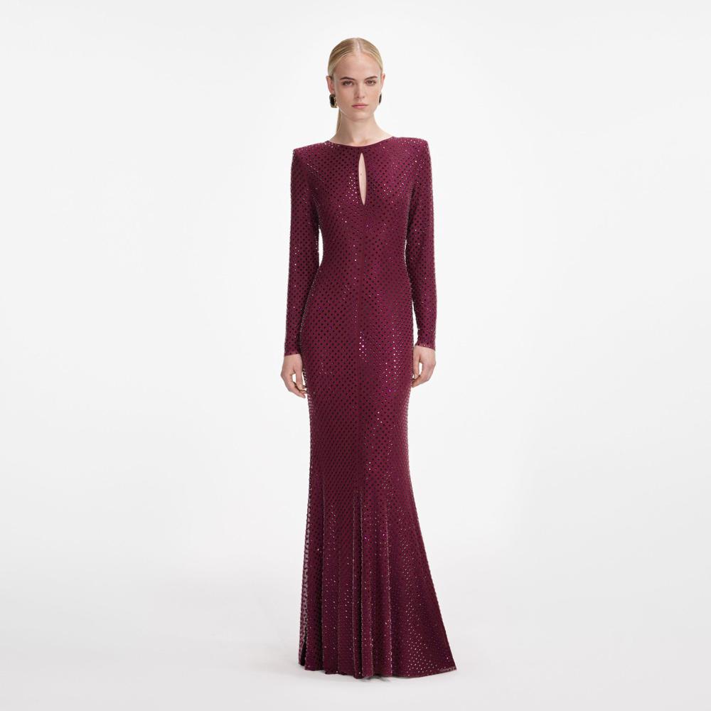 SP VIP PRICE Burgundy Rhinestone Keyhole Maxi Dress