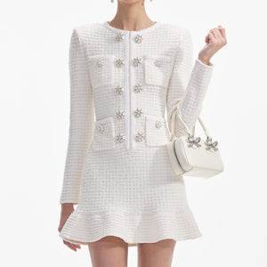 SELF PORTRAIT SS24 Cream Buttoned Knit Mini Dress