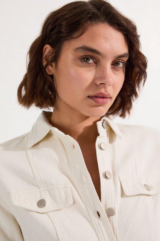 Karen Millen UK SALE Denim Maxi Shirt Dress - cream