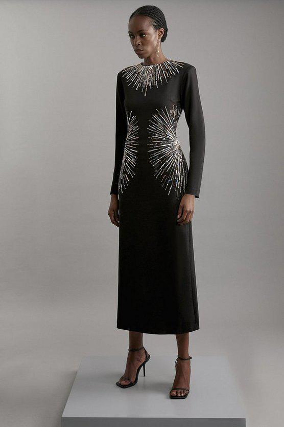 Karen Millen UK SALE Beaded And Embellished Ponte Jersey Midi Dress