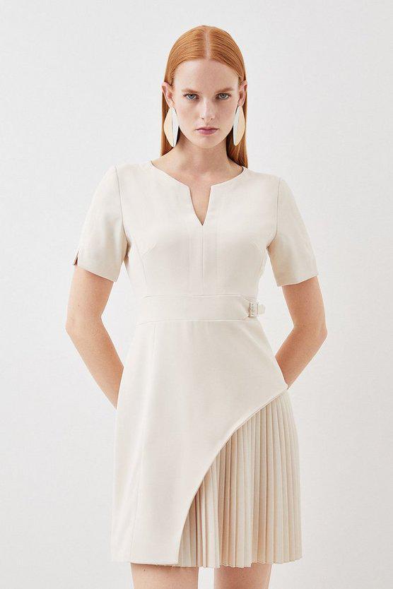 Karen Millen UK SALE Tailored Military Pleat Short Sleeve Mini Dress - cream