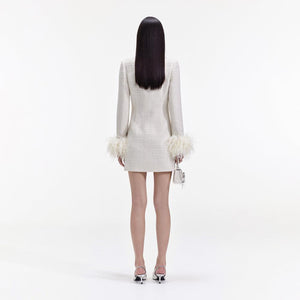 SELF PORTRAIT BLACK FRIDAY SALE Cream Boucle Feather Mini Dress