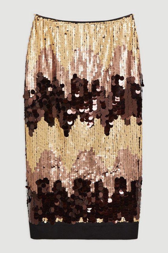 Karen Millen UK SALE Sequin Georgette Panelled Woven Midaxi Skirt