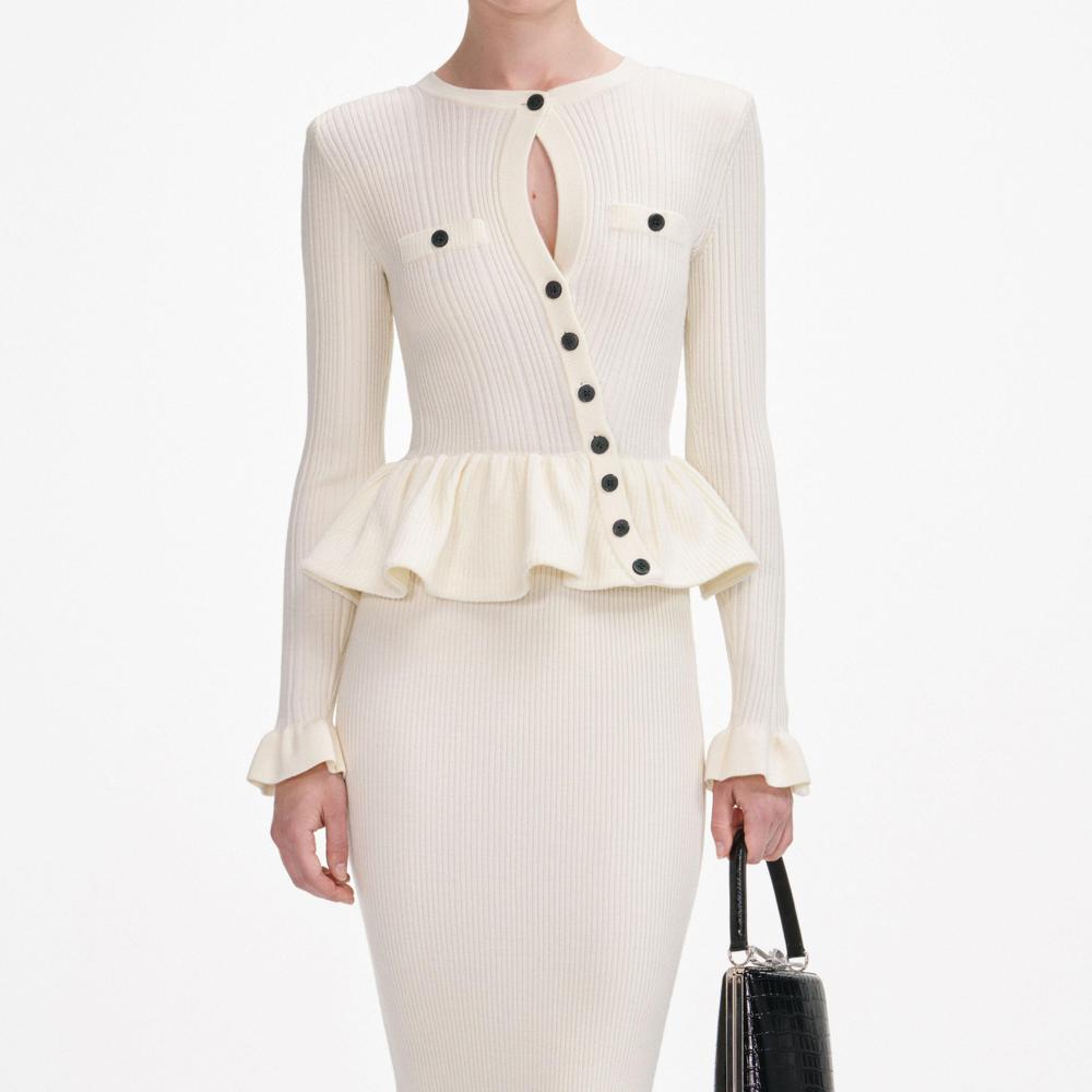 SP VIP PRICE Cream Asymmetric Knit Midi Dress