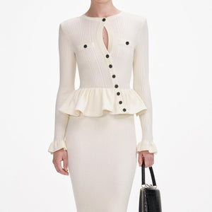 SP VIP PRICE Cream Asymmetric Knit Midi Dress