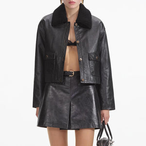 SELF PORTRAIT SS24 Black Leather Shearling Jacket