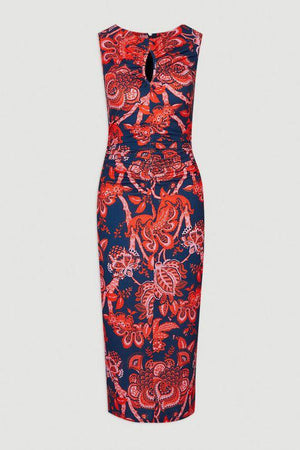 Karen Millen UK SALE Paisley Floral Jersey Crepe Cut Out Neck Midi Dress