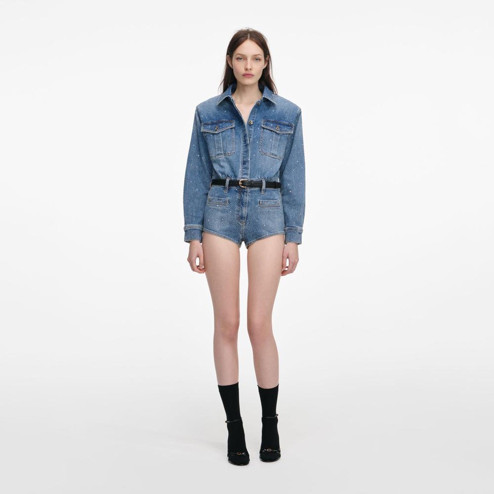 SP VIP PRICE Rhinestone Denim Playsuit