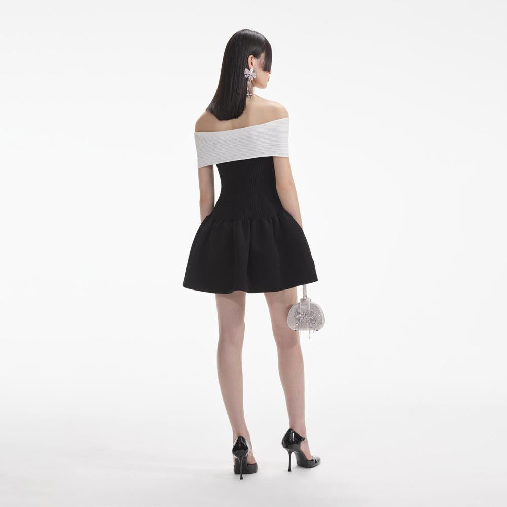 SELF PORTRAIT SS24 Black Knit Bow Mini Dress