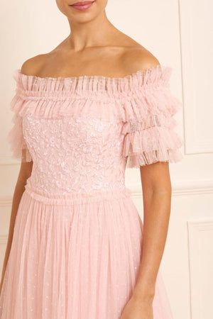 Needle & Thread CYBER SALE Midsummer Lace Bodice Off-Shoulder Ankle Gown - pink