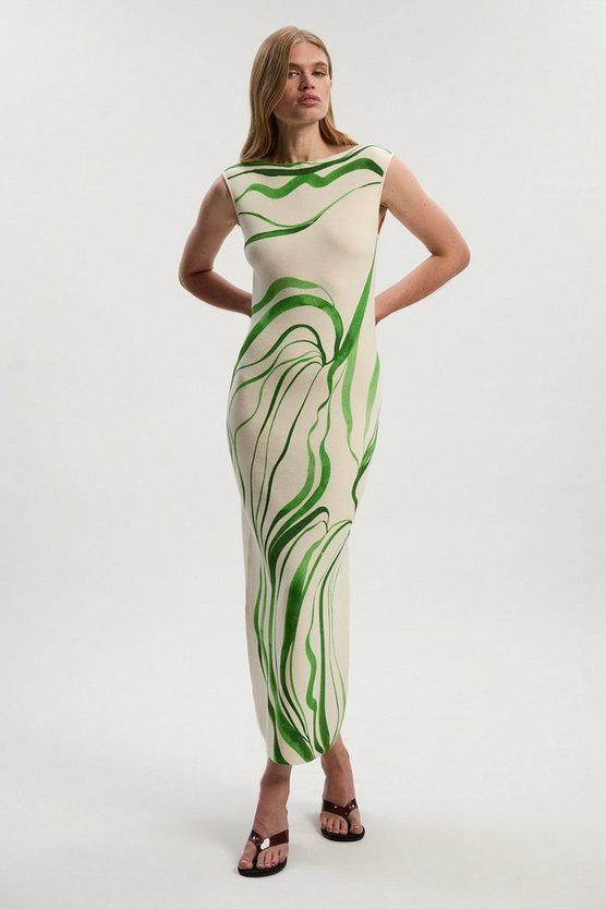 Karen Millen UK SALE Abstract Print Knitted Maxi Dress