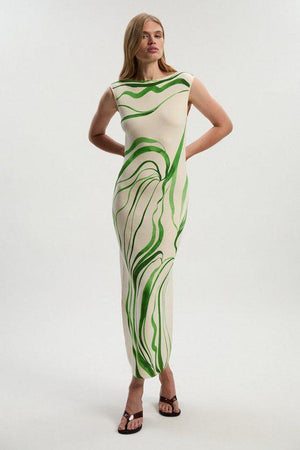Karen Millen UK SALE Abstract Print Knitted Maxi Dress