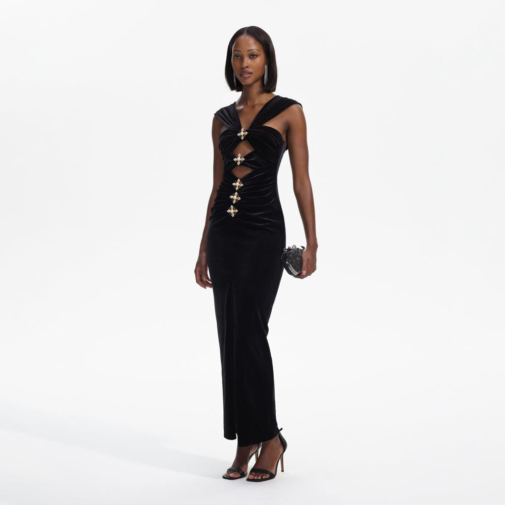 SELF PORTRAIT BLACK FRIDAY SALE Black Velvet Cut-Out Slit Maxi Dress