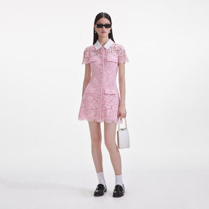 SELF PORTRAIT SS25 VIP PRICE Pink Lace Collared Mini Dress