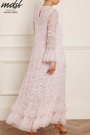 Needle & Thread CHRISTMAS SALE Celia Long Sleeve Ankle Gown - pink