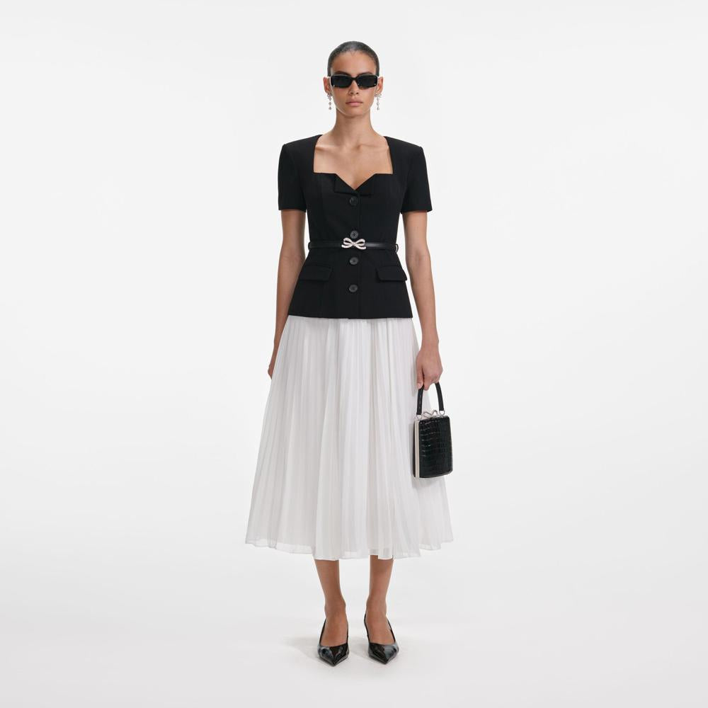SP VIP PRICE Black Tailored Contrast Chiffon Midi Dress