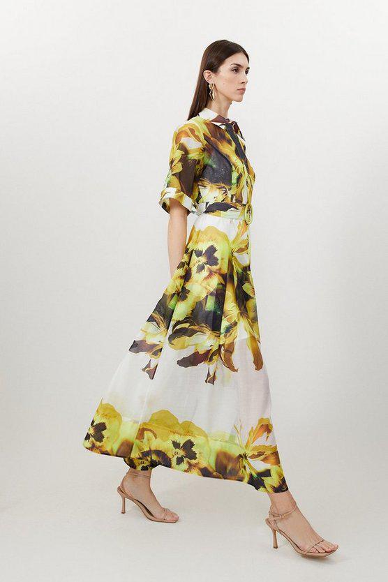 Karen Millen UK SALE Photographic Floral Organdie Midaxi Shirt Dress
