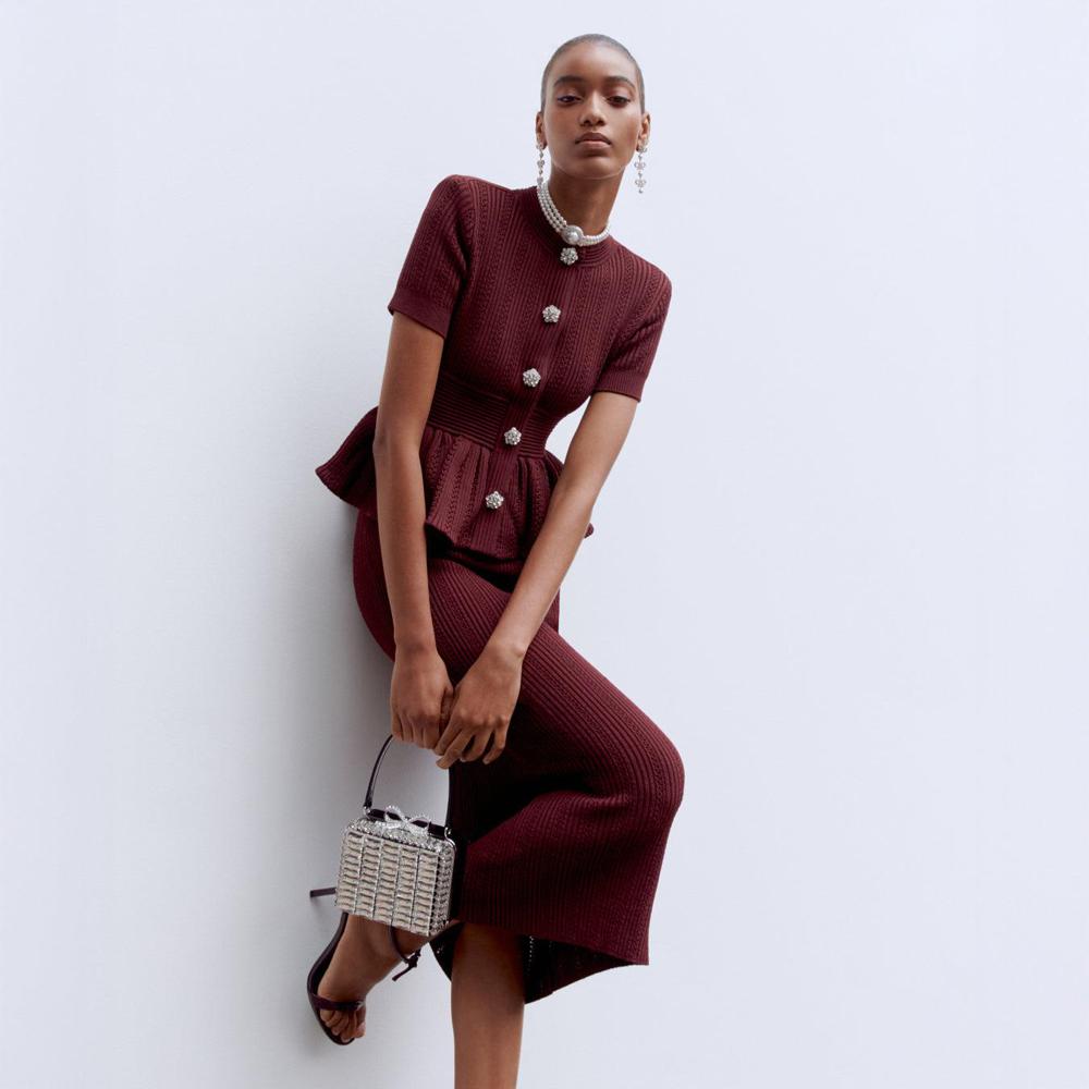 SP VIP PRICE Burgundy Pointelle Knit Midi Dress
