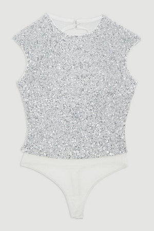 Karen Millen UK SALE Stretch Sequin Backless Bodysuit