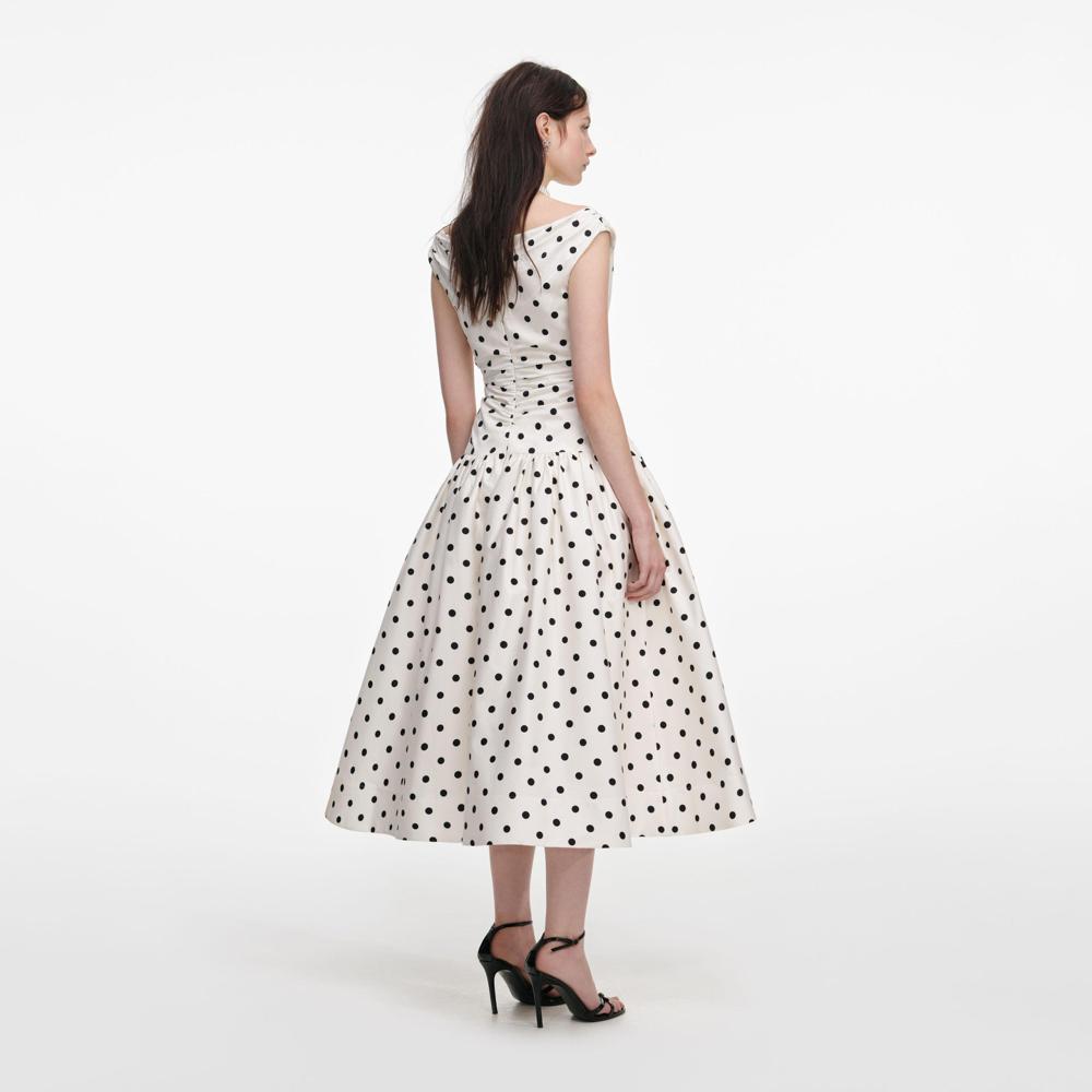 SP VIP PRICE Cream Polka Dot Cotton Midi Dress