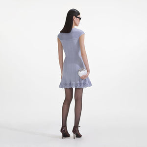 SELF PORTRAIT SS25 VIP PRICE Blue Knit Lace Insert Mini Dress